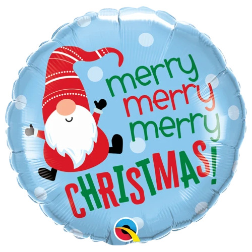 45cm Round Foil Merry Christmas Gnome #19772 - Each (Pkgd.) TEMPORARILY UNAVAILABLE