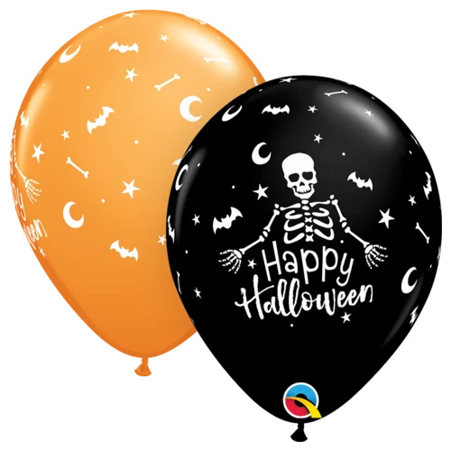 28cm Round Orange & Black Happy Halloween Skeleton #20216 - Pack of 50 TEMPORARILY UNAVAILABLE