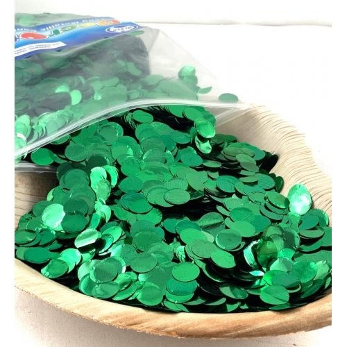 Confetti 1cm Metallic Green 250 grams #204614 - Resealable Bag