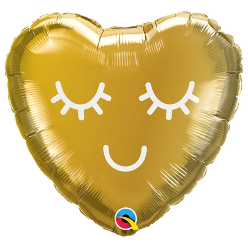 22cm Heart Eyelashes Gold Foil Balloon #20945AF - Each (Inflated, supplied air-filled on stick)