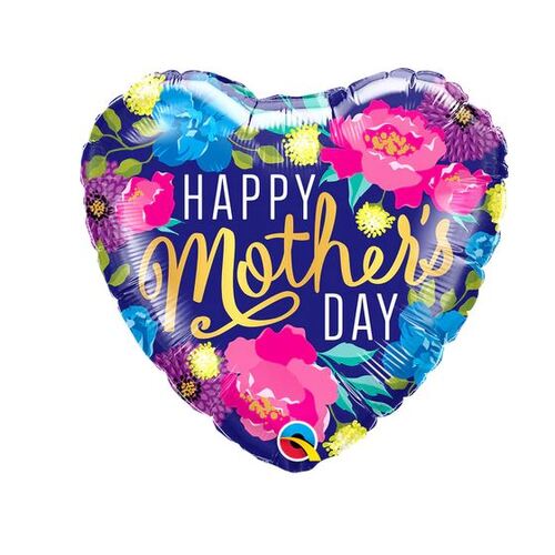 45cm Heart Foil Mother's Day Colourful Peonies #21541 - Each (Pkgd.)