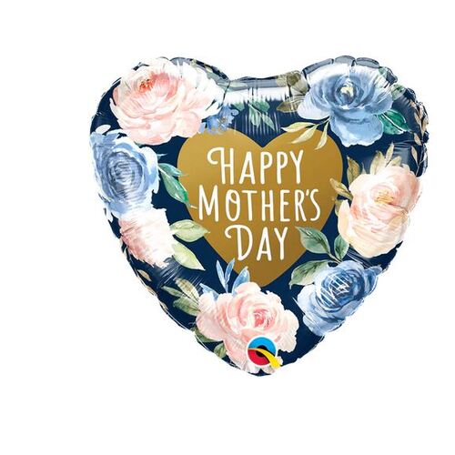 45cm Heart Foil Mother's Day Pink & Blue Roses #21547 - Each (Pkgd.) 