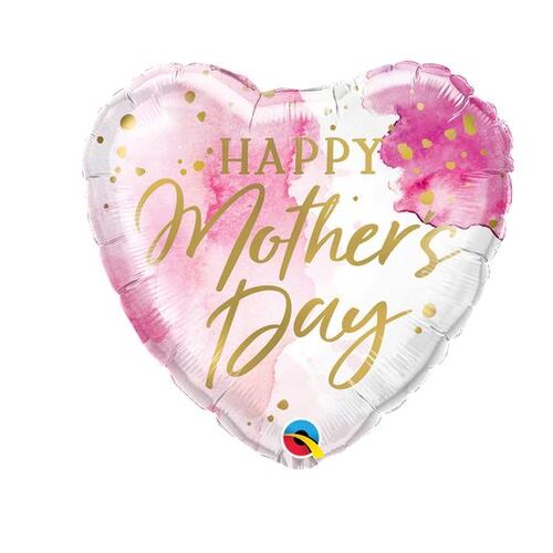 45cm Heart Foil Mother's Day Pink Watercolor #21550 - Each (Pkgd.) 