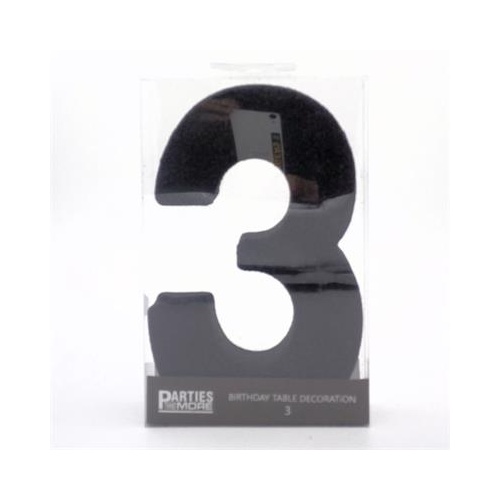 Centrepiece Foam Glitter Number 3 Black #22CP03BLK - Each (Pkgd.)