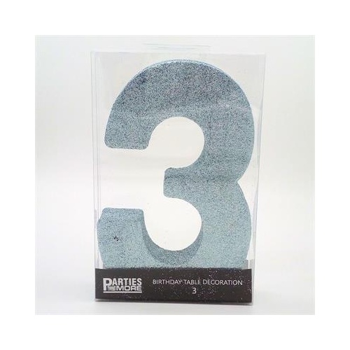 Centrepiece Foam Glitter Number 3 Light Blue #22CP03LB - Each (Pkgd.)