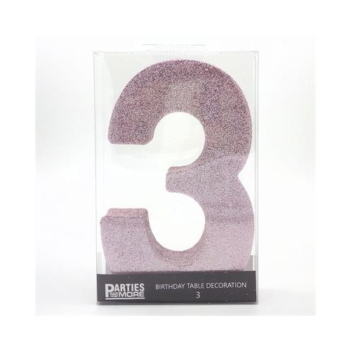 Centrepiece Foam Glitter Number 3 Light Pink #22CP03LP - Each (Pkgd.)