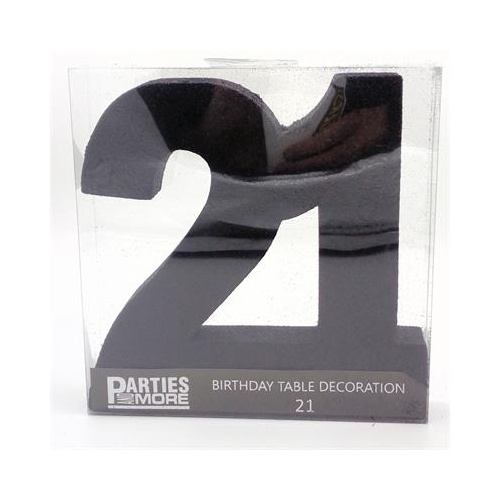 Centrepiece Foam Glitter Number 21 Black #22CP21BLK - Each (Pkgd.)