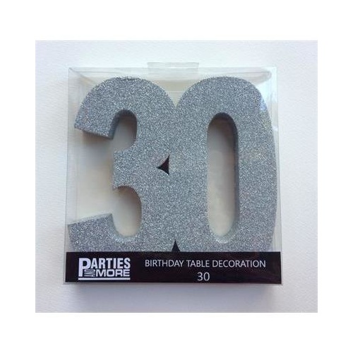 DISC Centrepiece Foam Glitter Number 30 Silver #22CP30S - Each 