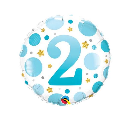 45cm Round Foil Age 2 Blue Dots #23084 - Each (Pkgd.)