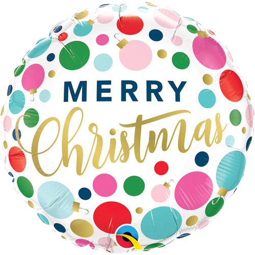 45cm Round Christmas Dots & Ornaments Foil Balloon #23318 - Each (Pkgd.) TEMPORARILY UNAVAILABLE