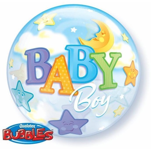 56cm Single Bubble Baby Boy Moon & Stars #23597 - Each LOW STOCK