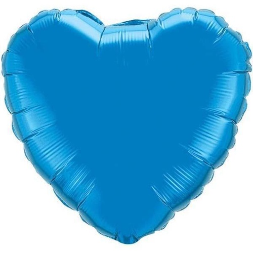 22cm Heart Sapphire Blue Plain Foil Balloon #24129 - Each (FLAT, unpackaged, requires air inflation, heat sealing) 