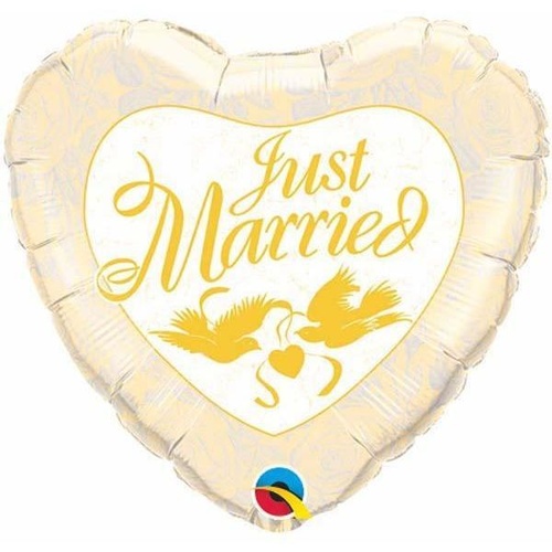 45cm Heart Foil Just Married Ivory & Gold #24961 - Each (Pkgd.) SPECIAL ORDER ITEM