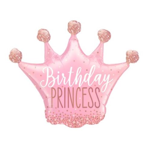 Mini Shape Birthday Princess Crown Foil Balloon 35cm #25078AF - Each (Inflated, supplied air-filled on stick)