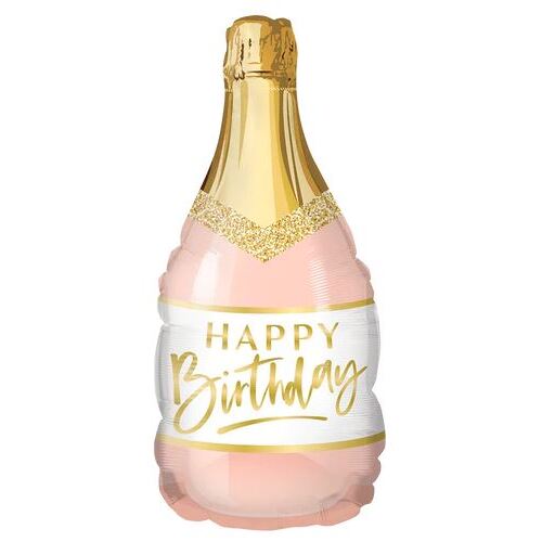 Mini Shape Birthday Pink Bubbly Foil Balloon 35cm #25095AF - Each (Inflated, supplied air-filled on stick) 