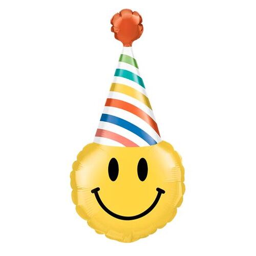 Mini Shape Smile Face Party Hat Foil Balloon 35cm #25102AF - Each (Inflated, supplied air-filled on stick)