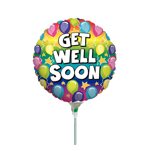10cm Get Well Rainbow Foil Balloon #2511418AF - Each (Inflated, supplied air-filled on stick) TEMPORARILY UNAVAILABLE