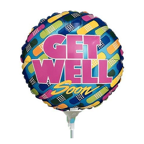 10cm Get Well Little Bandaids Foil Balloon #2511533AF - Each (Inflated, supplied air-filled on stick) TEMPORARILY UNAVAILABLE
