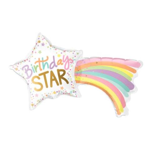 Mini Shape Birthday Star Foil Balloon 35cm #25118AF - Each (Inflated, supplied air-filled on stick)