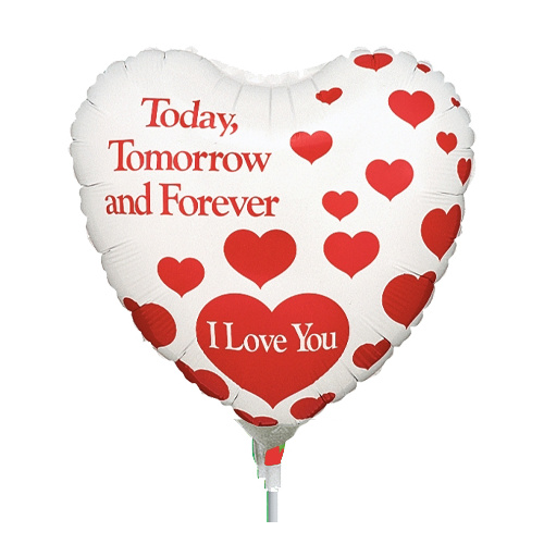 22cm Love Today, Tomorrow, Forever Foil Balloon #2512363AF - Each (Inflated, supplied air-filled on stick) TEMPORARILY UNAVAILABLE