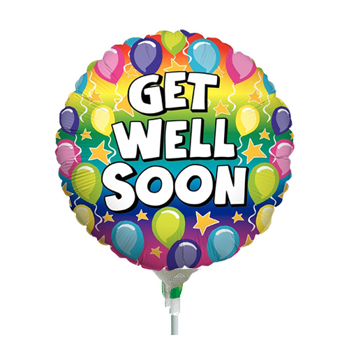22cm Get Well Rainbow Foil Balloon #2512418AF - Each (Inflated, supplied air-filled on stick) TEMPORARILY UNAVAILABLE