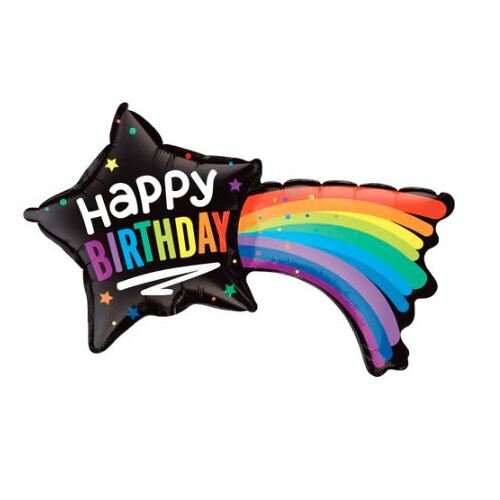 Mini Shape Birthday Shooting Star Foil Balloon 35cm #25125AF - Each (Inflated, supplied air-filled on stick)
