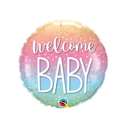 10cm Round Welcome Baby Rainbow Confetti Foil Balloon #25133AF - Each (Inflated, supplied air-filled on stick) 