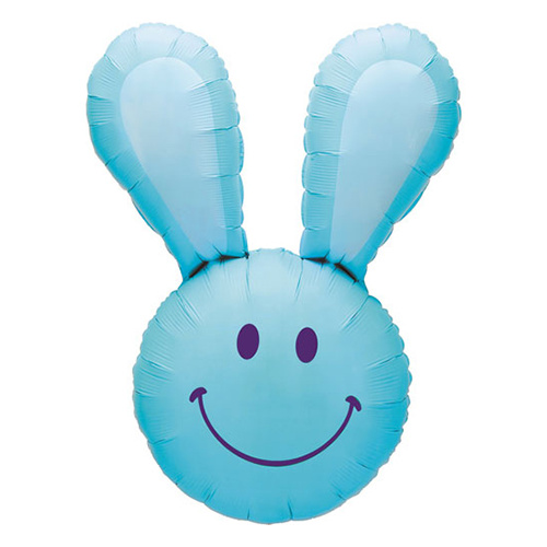 Shape Easter Smiley Bunny Blue 93cm Holographic Foil Balloon #2515355B - Each (Pkgd.)