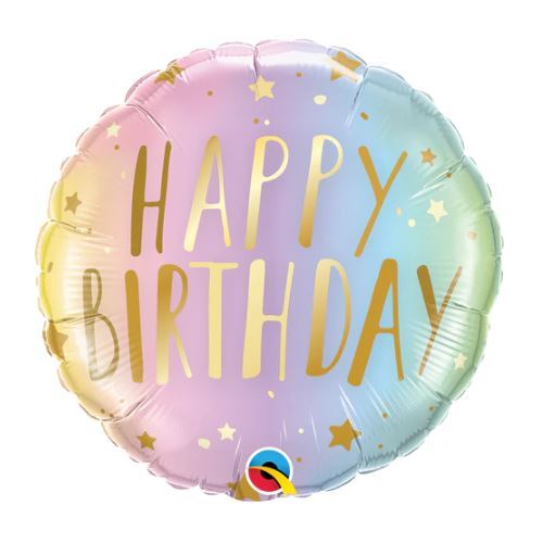 10cm Round Foil Birthday Pastel Ombre & Dots #25186AF - Each (Inflated, supplied air-filled on stick)