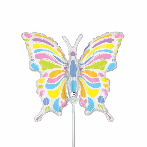 Mini Shape Animal Pastel Butterfly Foil Balloon 35cm #2519087AF - Each (Inflated, supplied air-filled on stick) TEMPORARILY UNAVAILABLE