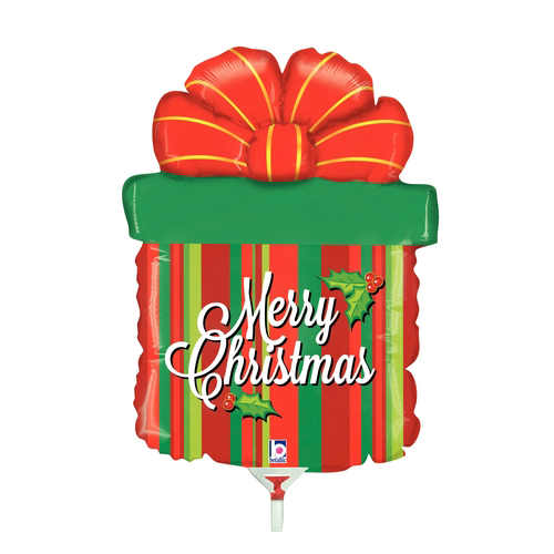 Mini Shape Christmas Present Foil Balloon 36cm #2519361AF - Each (Inflated, supplied air-filled on stick)   TEMPORARILY UNAVAILABLE 