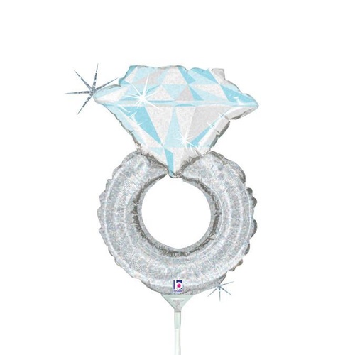 Mini Shape Engagement Diamond Ring Foil Balloon 35cm  #2519366AF - Each (Inflated, supplied air-filled on stick)