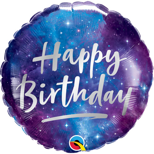 10cm Round Birthday Galaxy Foil Balloon #25194AF - Each (Inflated, supplied air-filled on stick)