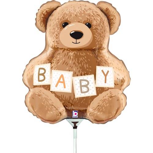 Mini Shape Baby Teddy Bear Foil Balloon 35cm #2519548AF - Each - Each (Inflated, supplied air-filled on stick)