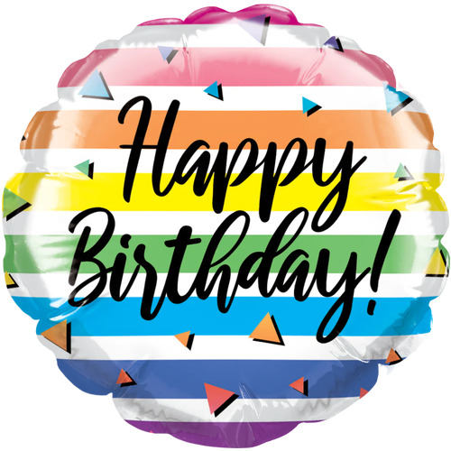 10cm Round Birthday Colorful Stripes Foil Balloon #25199AF - Each (Inflated, supplied air-filled on stick)