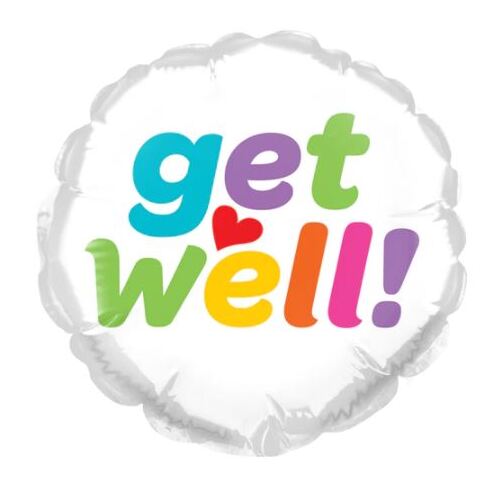 10cm Round Foil Get Well Colorful #25209AF - Each (Inflated, supplied air-filled on stick)