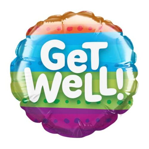 10cm Round Foil Get Well Color Bands #25214AF - Each (Inflated, supplied air-filled on stick)
