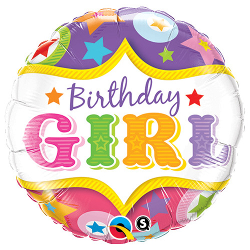 45cm Round Foil Birthday Girl Circus Stars #25228 - Each (Pkgd.) TEMPORARILY UNAVAILABLE