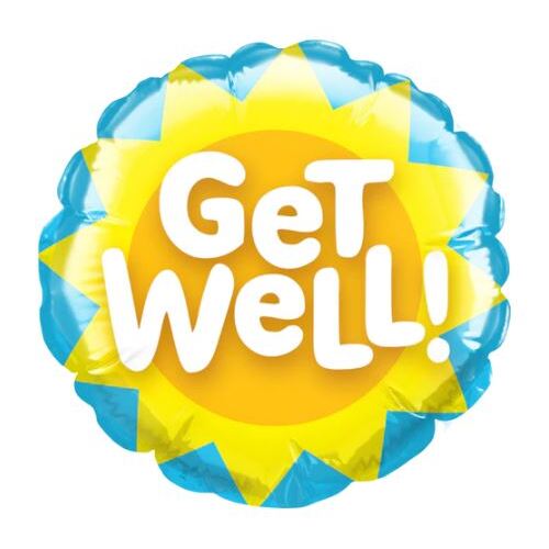 10cm Round Foil Get Well Sun #25230AF - Each (Inflated, supplied air-filled on stick)