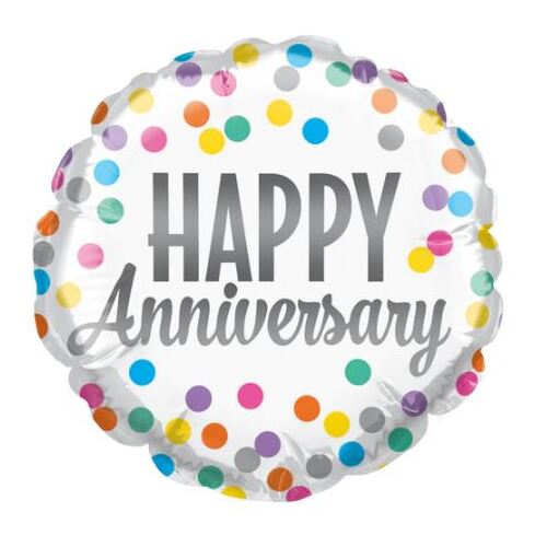 10cm Round Foil Anniversary Confetti Dots #25238AF - Each (Inflated, supplied air-filled on stick)