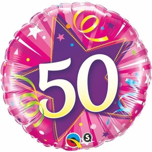 DISC 45cm Round Foil 50 Shining Star Hot Pink #25259 - Each (Pkgd.) TEMPORARILY UNAVAILABLE