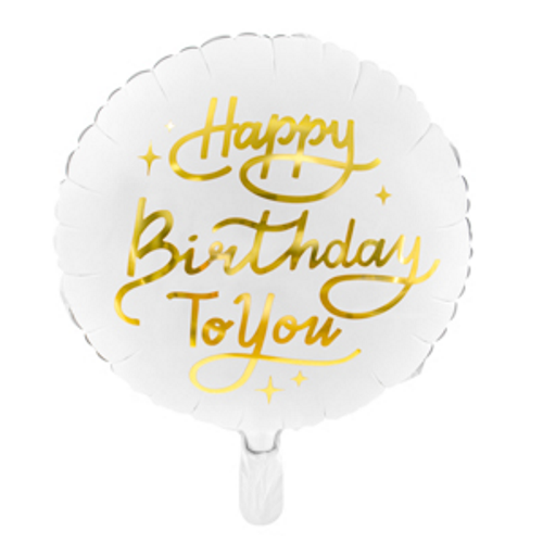 35cm Foil Balloon Matte Round Happy Birthday to You White/Gold #252658 - Each (Pkgd.) 