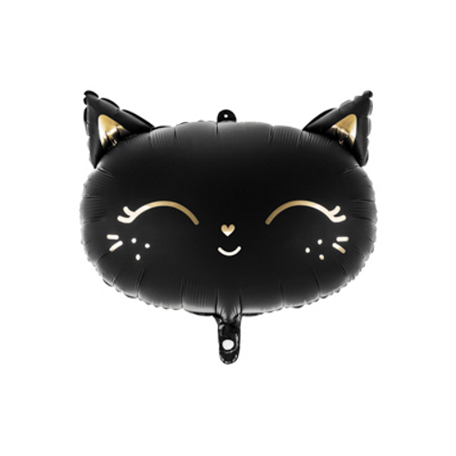 48cm Shape Foil Balloon Matte Black Cat with Gold Detail #252684 - Each (Pkgd.) 