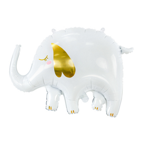 83cm Shape Foil Balloon Matte White Elephant with Gold Detail #252691 - Each (Pkgd.) LOW STOCK