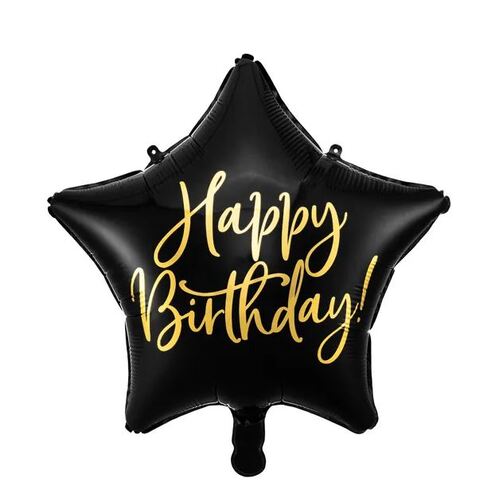 40cm Foil Balloon Glossy Star Cursive Happy Birthday Black #252693010 - Each (Pkgd.)