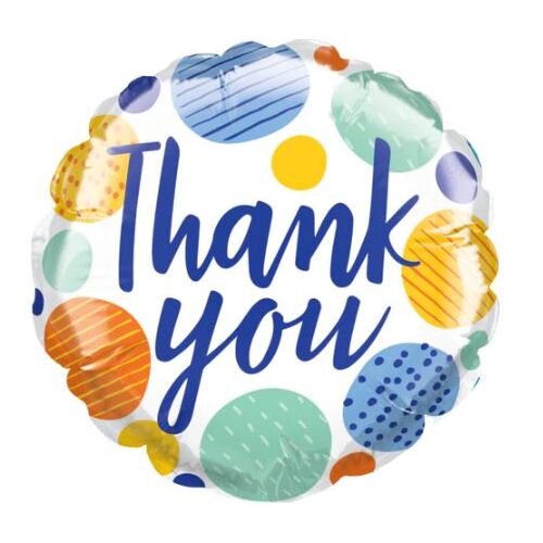 10cm Round Foil Thank You Big & Little Dots #25290AF - Each (Inflated, supplied air-filled on stick)