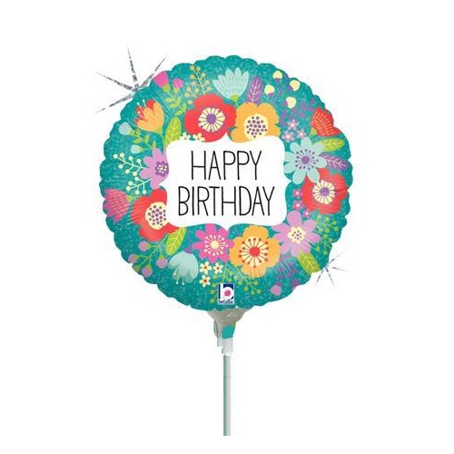 10cm Birthday Wildflower Holographic Foil Balloon #2531139AF - Each (Inflated, supplied air-filled on stick)  TEMPORARILY UNAVAILABLE
