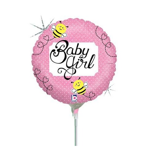 10cm Baby Girl Bee Holographic Foil Balloon #2531161AF - Each (Inflated, supplied air-filled on stick) TEMPORARILY UNAVAILABLE