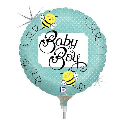 22cm Baby Boy Bee Foil Balloon #2532160AF - Each (Inflated, supplied air-filled on stick) TEMPORARILY UNAVAILABLE