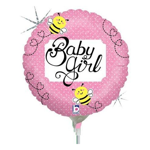 22cm Baby Girl Bee Foil Balloon #2532161AF - Each (Inflated, supplied air-filled on stick) TEMPORARILY UNAVAILABLE
